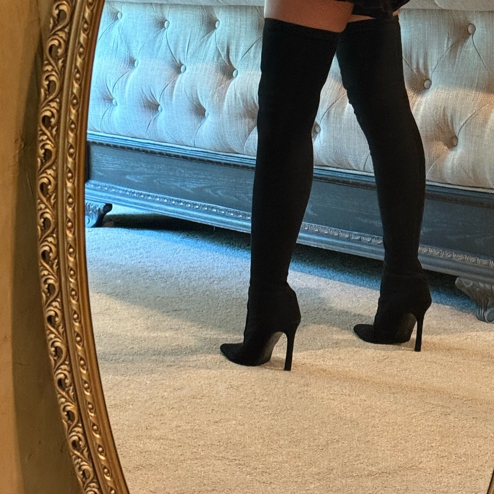 Zara Special Collection Black Over-the-Knee Boots, Suede